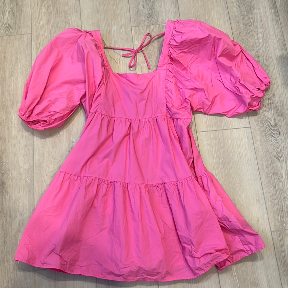 Pink Puff SleeveDress - M